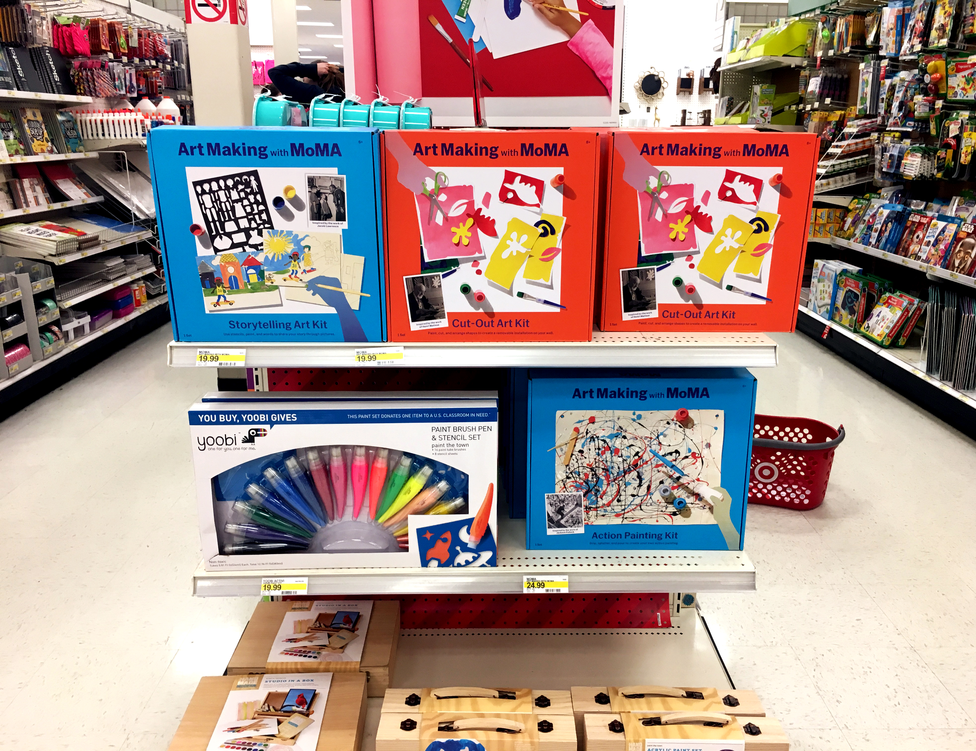 A display at Target featuring Art Making at MoMA activity kits